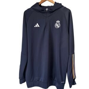 Adidas Real Madrid Authentic Soccer 1/4 Zip Hoodie  Jacket Navy Blue Size XL